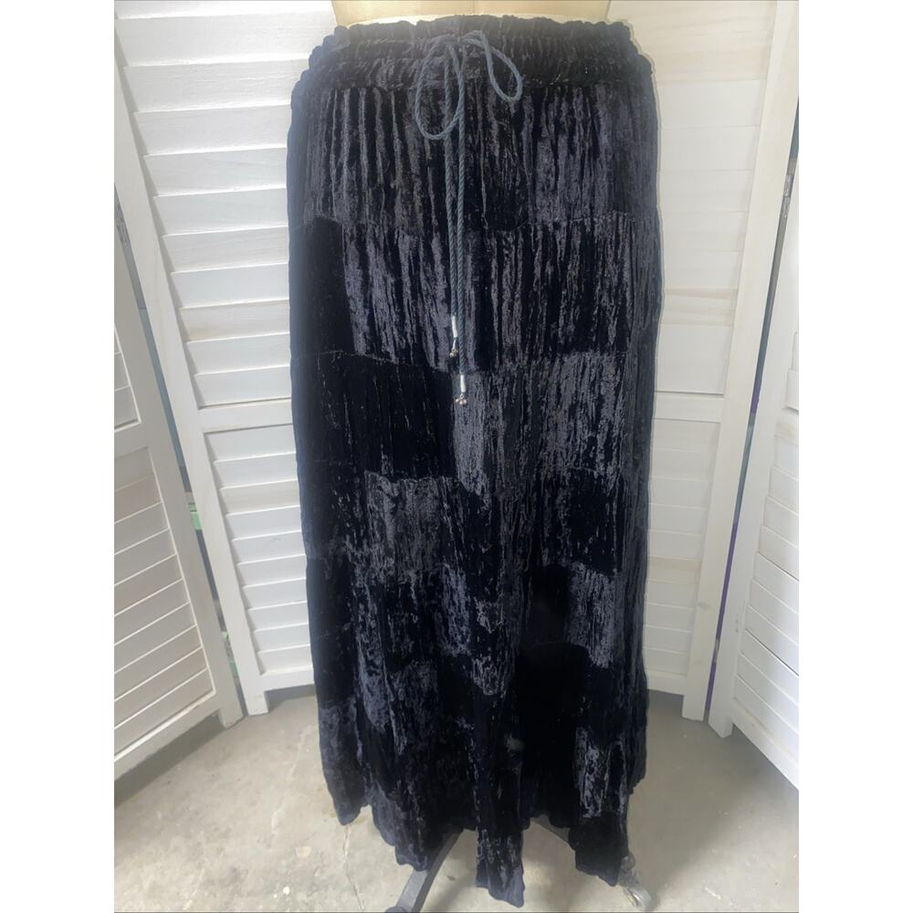 NWT Mamta Maxi Black Velvet Tiered Skirt Gothic Witch O/S